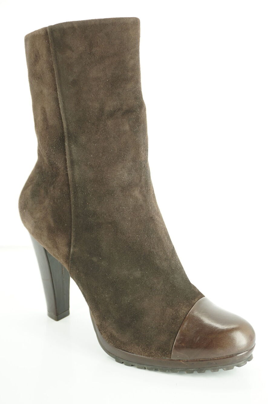 LK Bennett Savoy Brown Suede Ankle Boots SZ 41 11 Biker High Heel $595 New